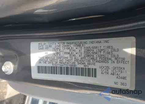 2003 Toyota Sequoia Sr5 V8 z USA, uszkodzony, nr VIN 5TDZT34A73S160901